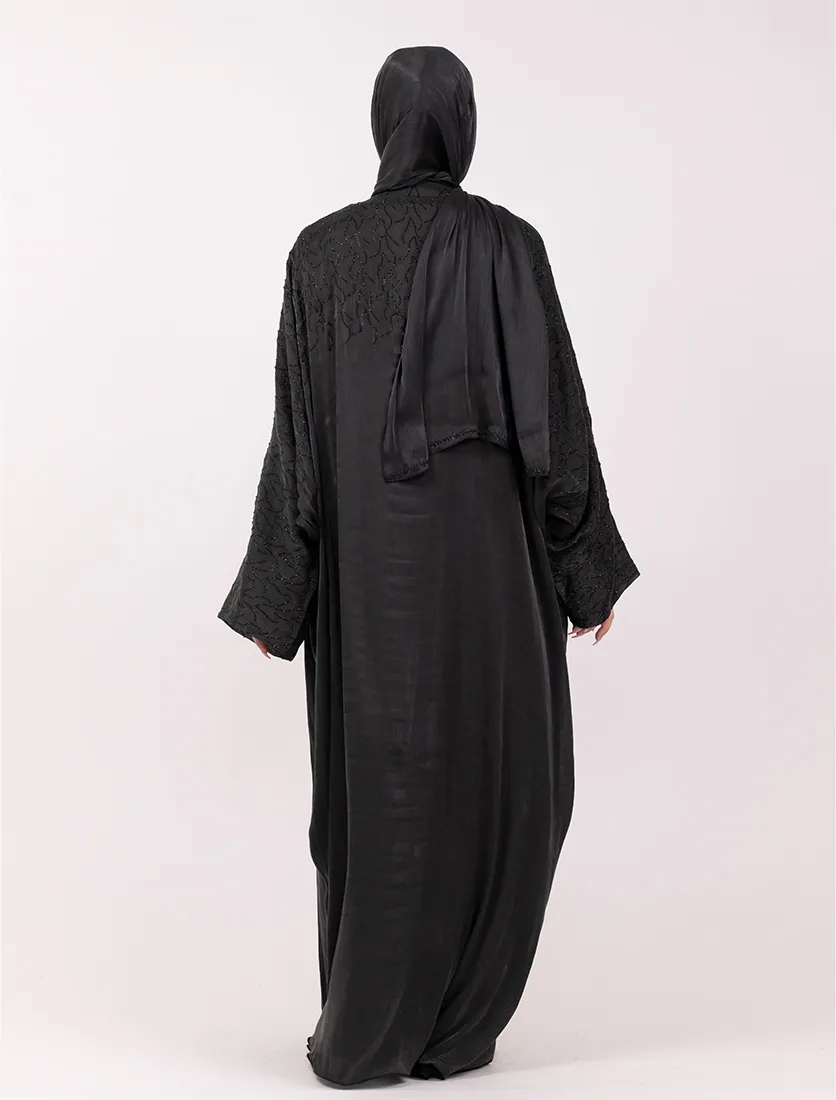 Black Embellished Sheer Abaya Set
